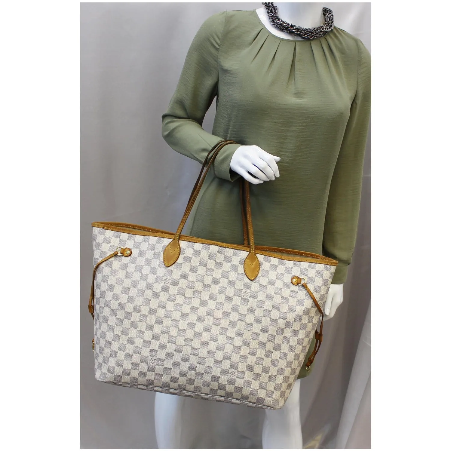 LOUIS VUITTON Neverfull GM Damier Azur Tote Shoulder Bag White