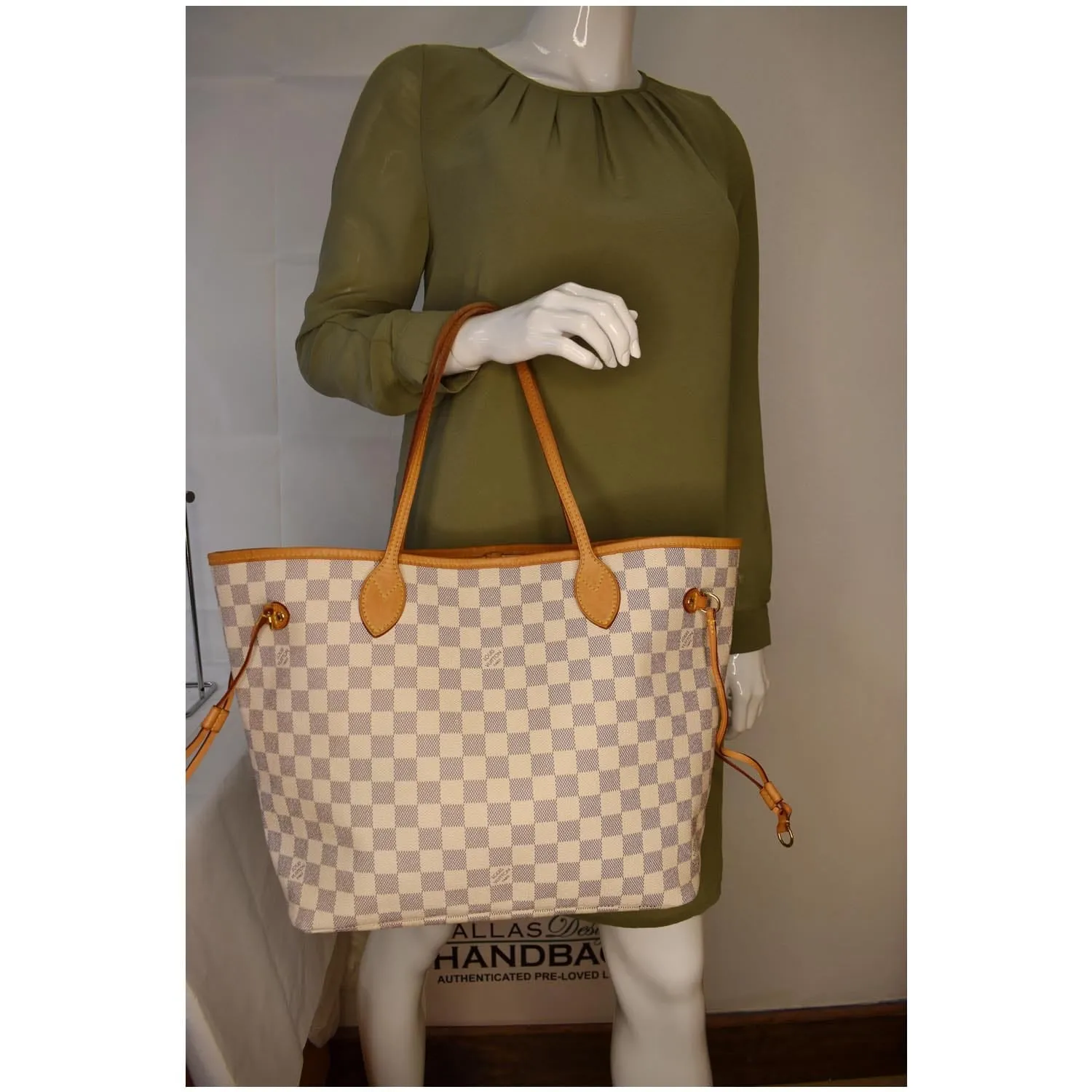 LOUIS VUITTON Neverfull MM Damier Azur Tote Shoulder Bag White