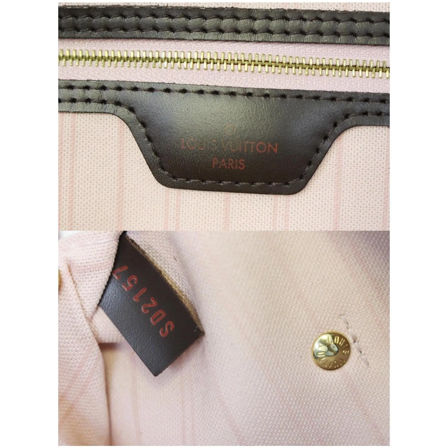 LOUIS VUITTON Neverfull MM Damier Ebene Tote Shoulder Bag Rose Ballerine