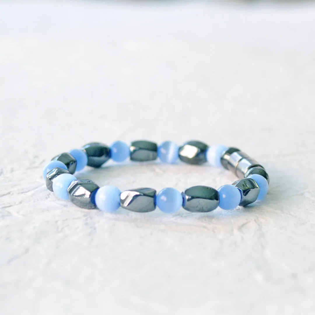 Magnetic Bracelet with Light Blue Cat's Eye