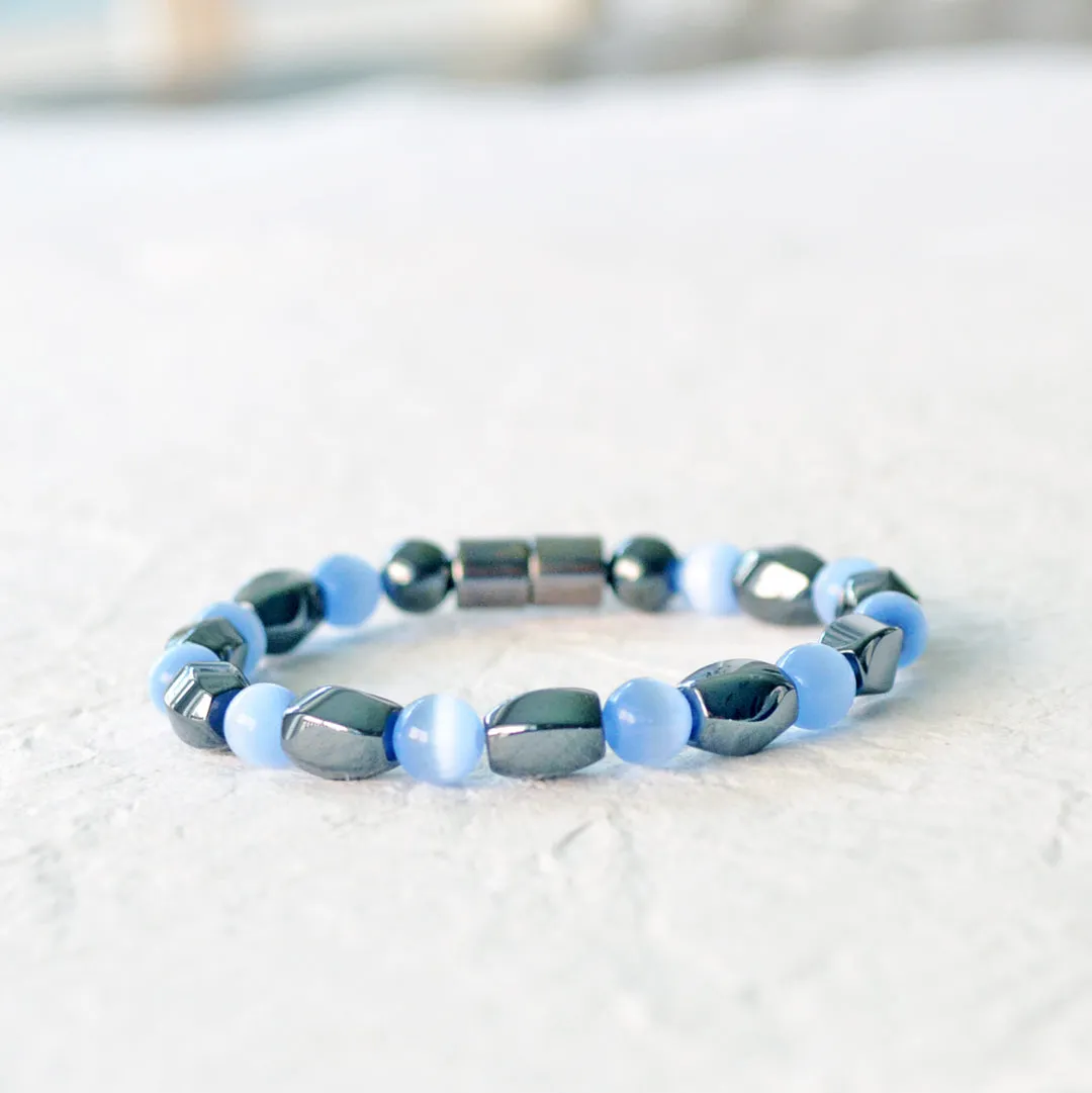 Magnetic Bracelet with Light Blue Cat's Eye
