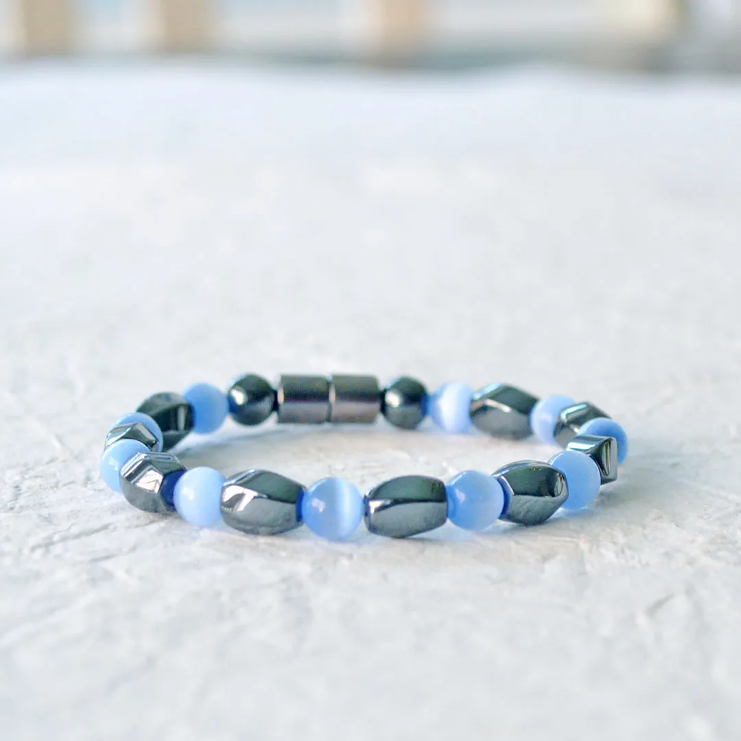 Magnetic Bracelet with Light Blue Cat's Eye