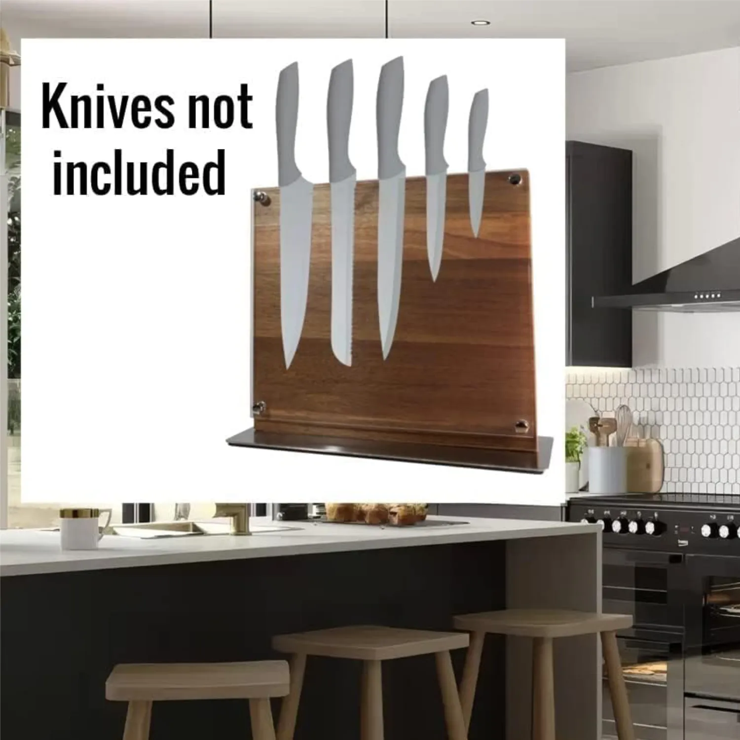 Magnetic Knife Block in Natural Acacia Wood- Double Sided Magnetic (Knife Holder Only, No Knives)