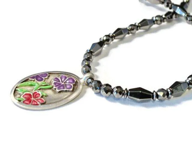 Magnetic Necklace with Pewter Flower Pendant