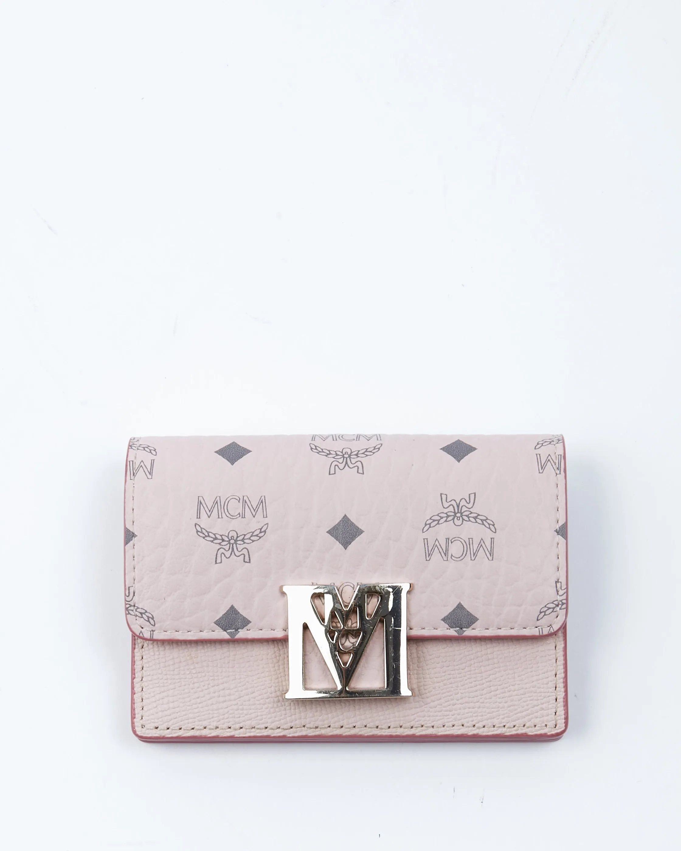 MCM Pink Monogram Visetos Leather Compact Wallet