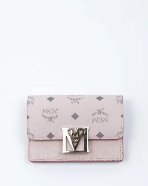 MCM Pink Monogram Visetos Leather Compact Wallet