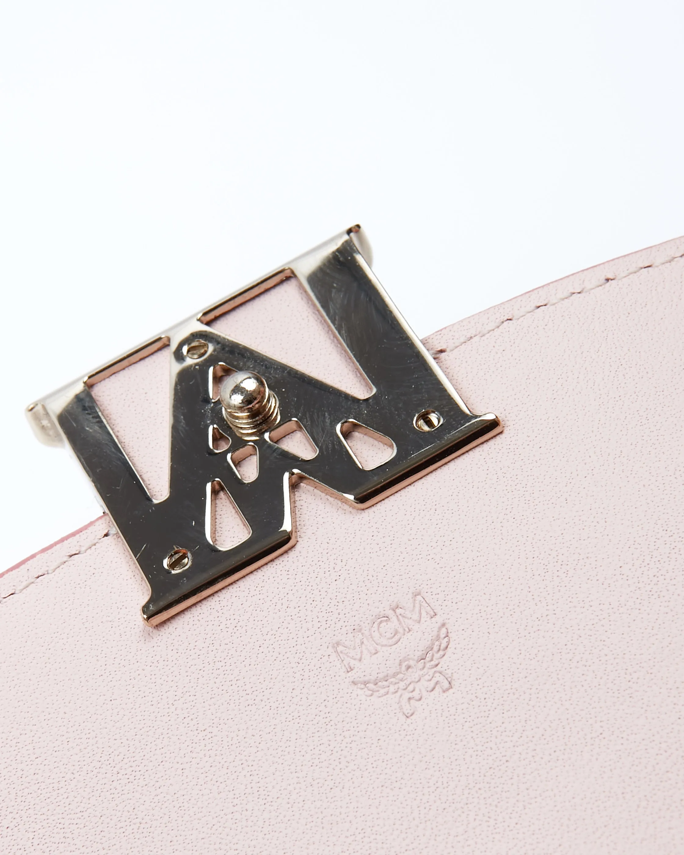 MCM Pink Monogram Visetos Leather Compact Wallet