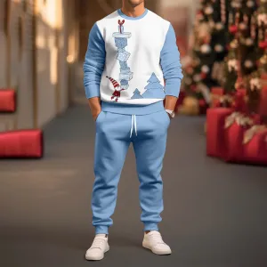 Men's Christmas Printed Long Sleeve Top   Trousers Suit