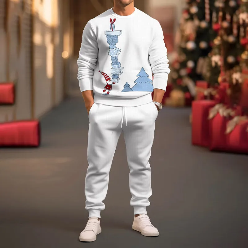 Men's Christmas Printed Long Sleeve Top   Trousers Suit