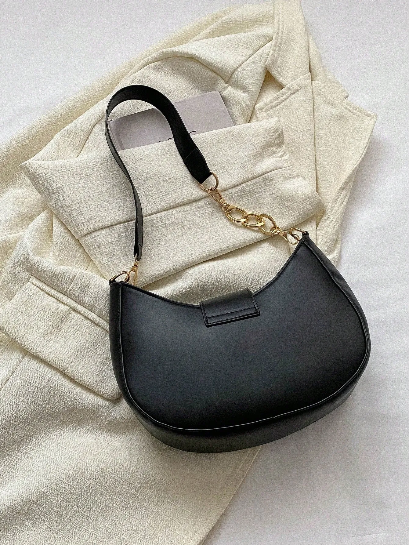 Metal Decor Hobo Bag - Black