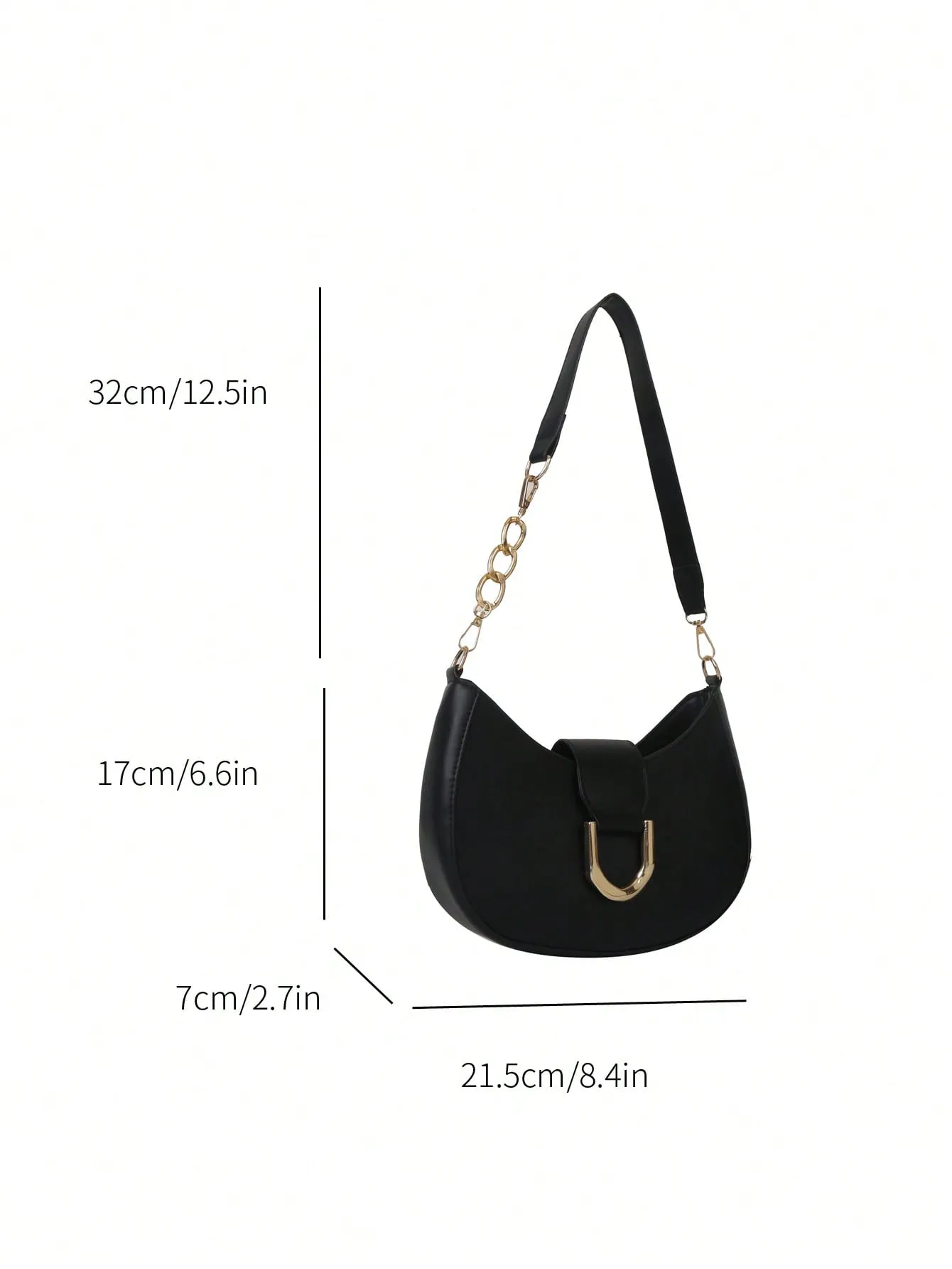 Metal Decor Hobo Bag - Black