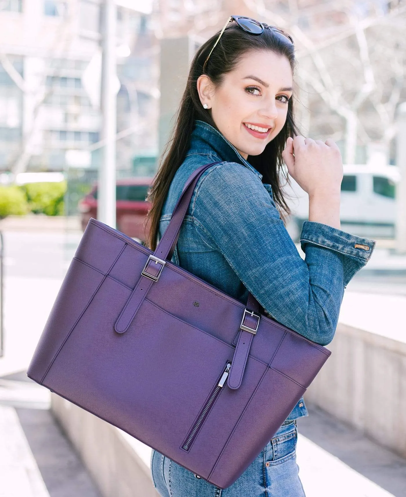Miley Vegan Leather Laptop Bag | Purple