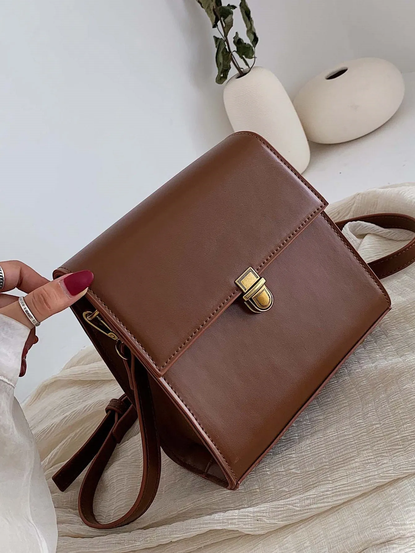 Mini Flap Square Minimalist Push Lock Crossbody Bag