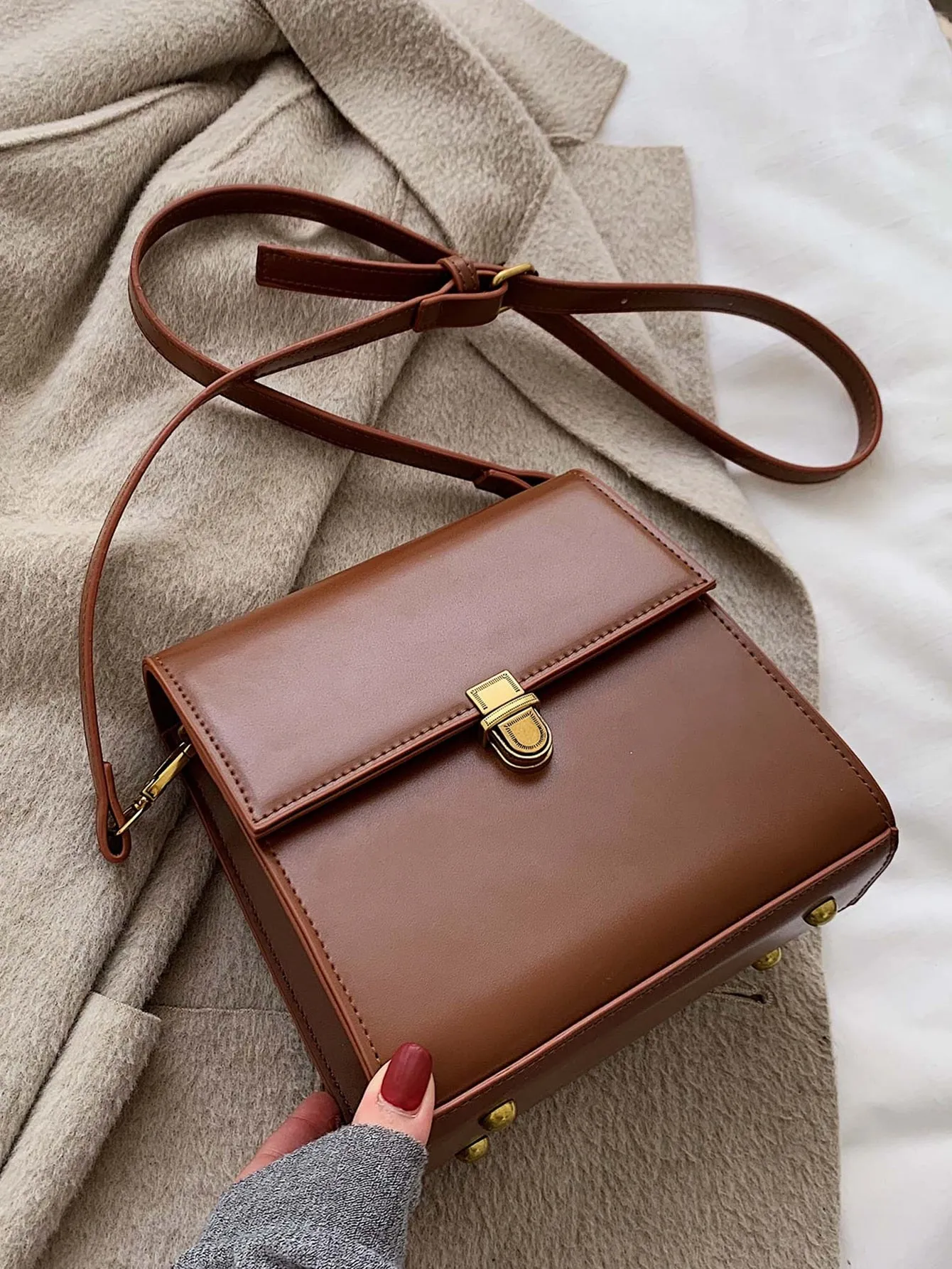 Mini Flap Square Minimalist Push Lock Crossbody Bag