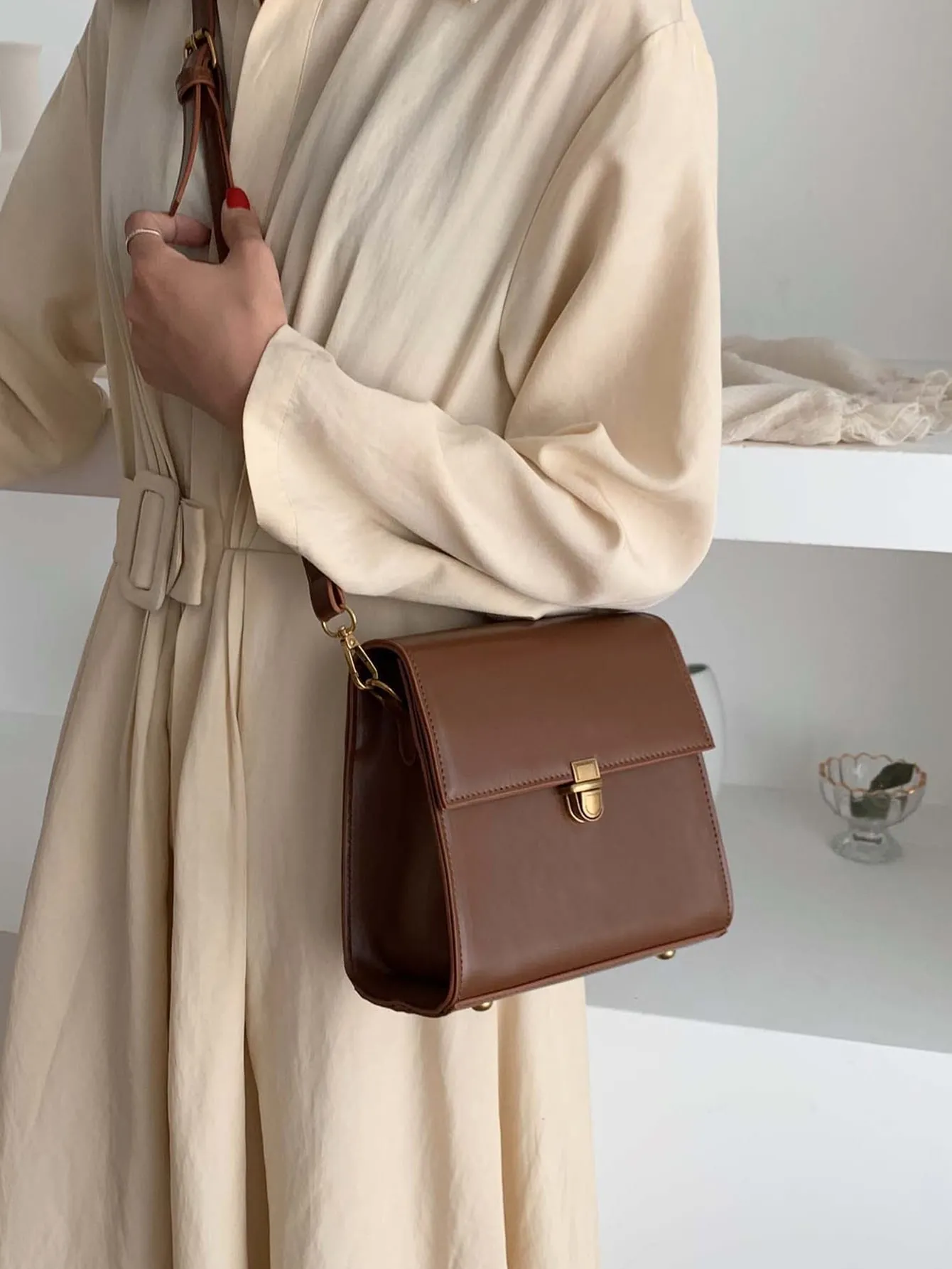 Mini Flap Square Minimalist Push Lock Crossbody Bag