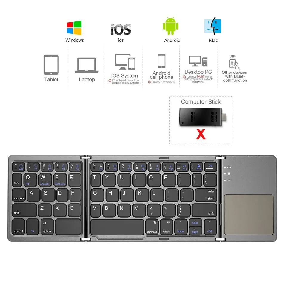 Mini Folding keyboard with Touchpad Wireless Bluetooth Keyboard - Jennyhome