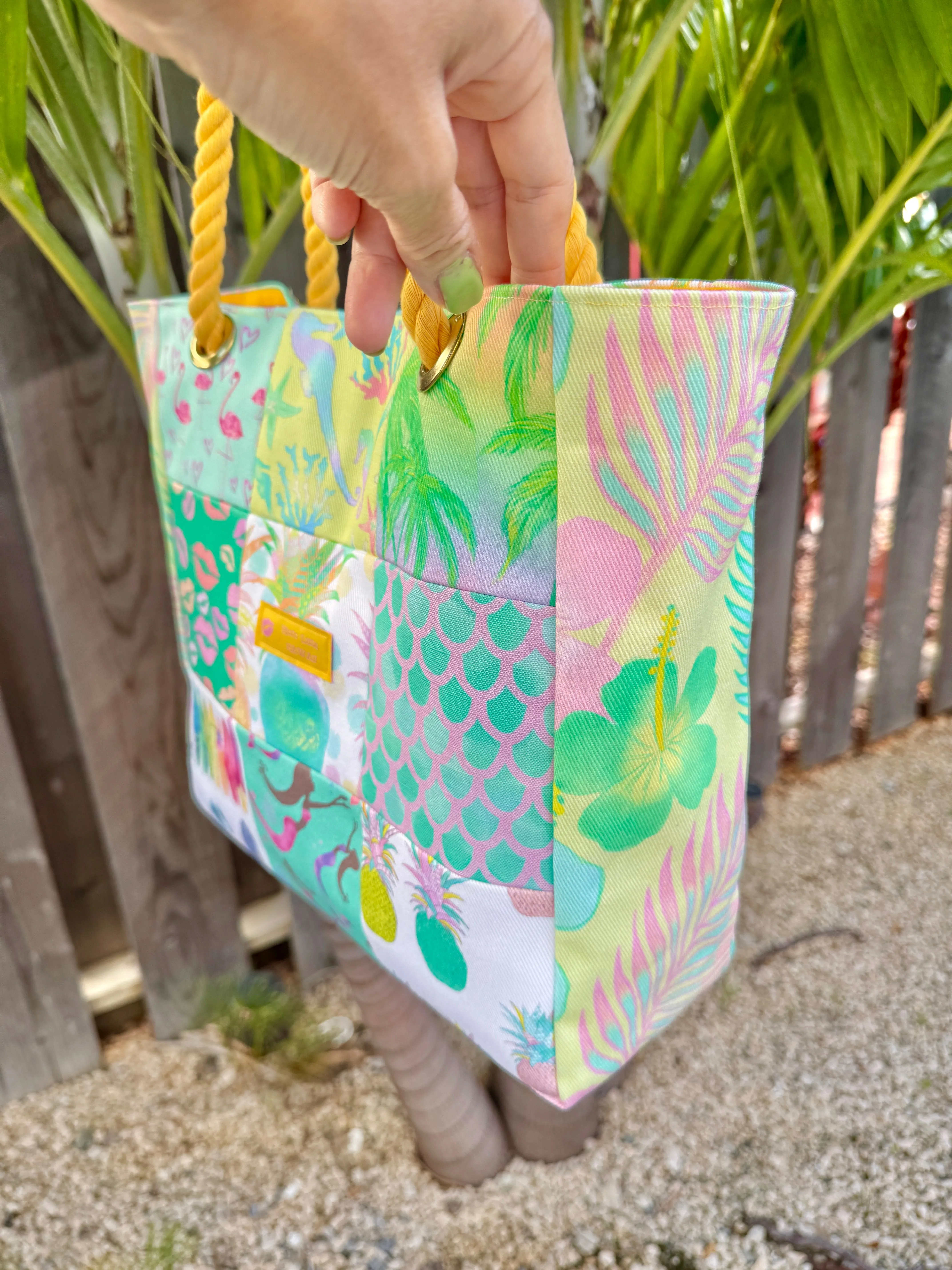 Mix tote bag TELLOW with bag keychain/ ミックストート キーチャーム付き（イエロー）