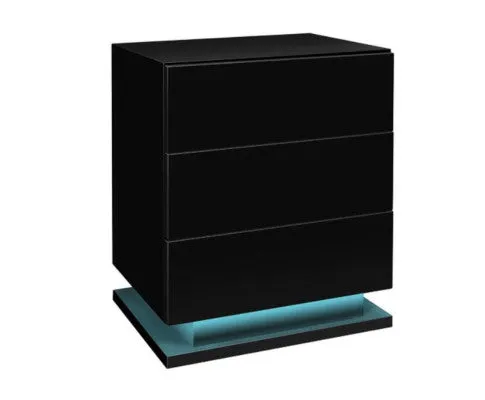 Modern High Gloss LED Bedside Black Drawer Cabinet Table