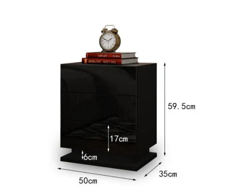 Modern High Gloss LED Bedside Black Drawer Cabinet Table