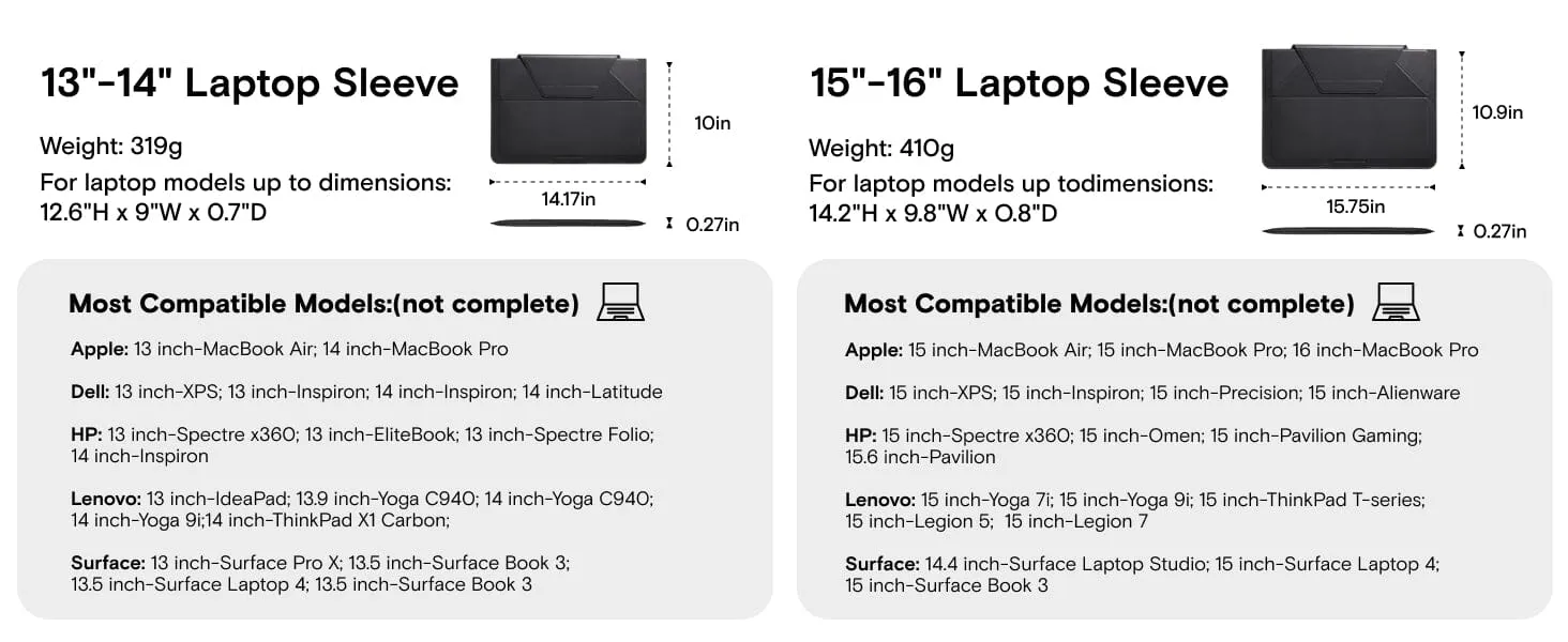 MOFT Laptop Sleeve Case & Laptop Stand for 15-16 inch Laptop, Vegan Leather Laptop Bag with Expandable Storage, 2 Adjustable Angles, Compatible with MacBook Air/Pro