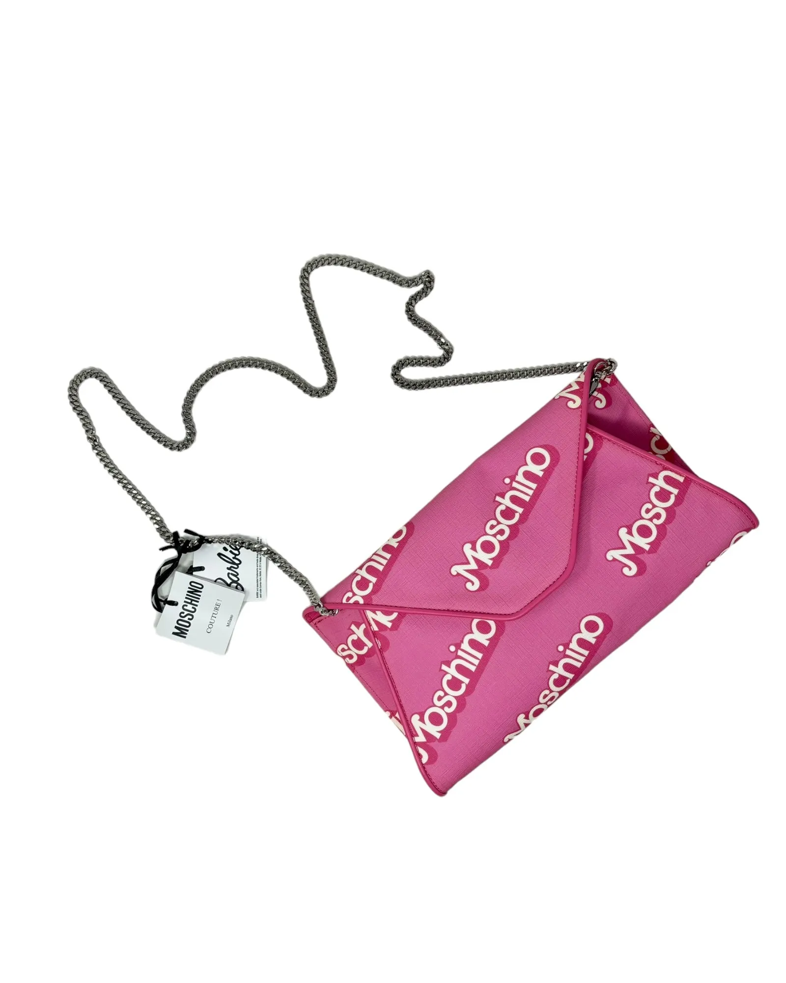 Moschino Barbie Pink Saffiano Leather Clutch with Chain, SS15