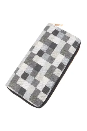 MULTICOLOR TILE PATTERN LEATHER ZIPPER WALLET