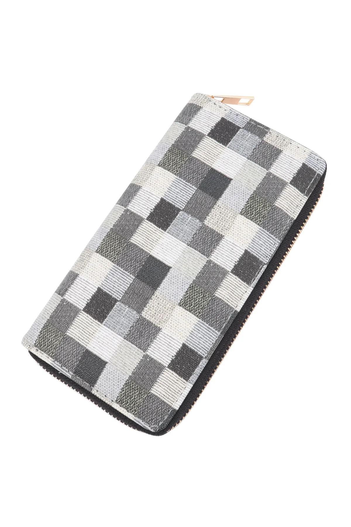 MULTICOLOR TILE PATTERN LEATHER ZIPPER WALLET