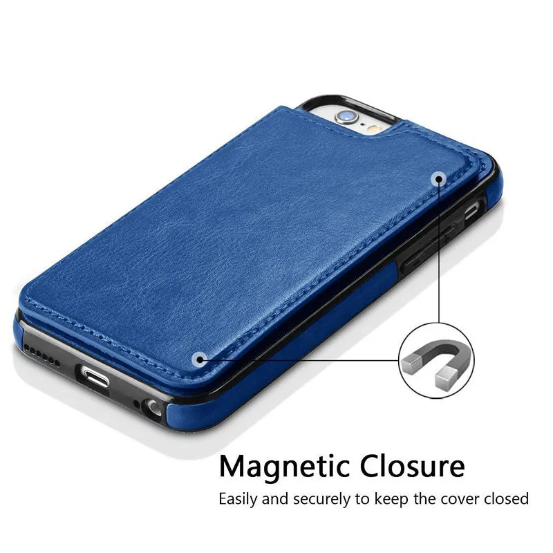 Multifunction Magnetic Leather Wallet Case Card Slot Shockproof Full Protection Cover for iPhone X 7/8 7/8 Plus blue2JMB