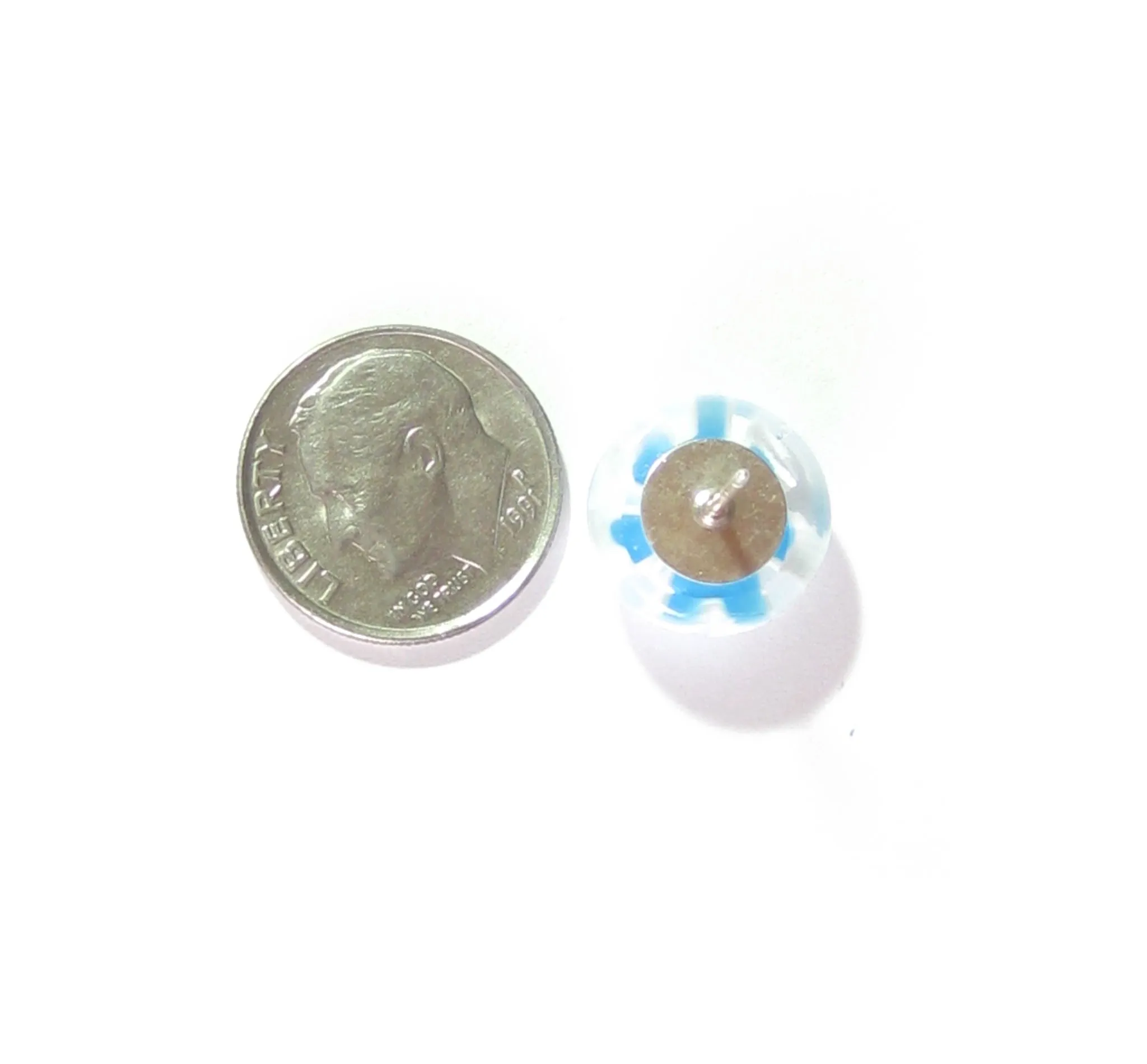 Murano Glass Aqua White Flower Millefiori Sterling Stud Earrings