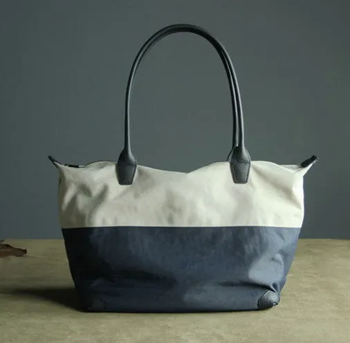 Navy Womens Nylon Shoulder Handbag Bag Womens Nylon Contrast Color Blue Shoulder Work Purse Nylon for Ladies