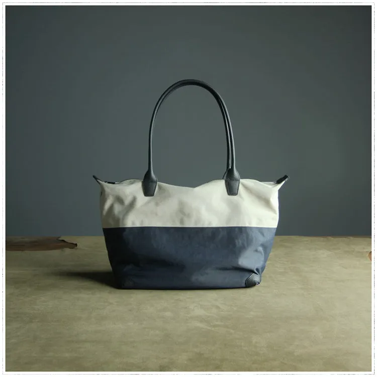 Navy Womens Nylon Shoulder Handbag Bag Womens Nylon Contrast Color Blue Shoulder Work Purse Nylon for Ladies