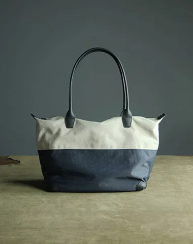 Navy Womens Nylon Shoulder Handbag Bag Womens Nylon Contrast Color Blue Shoulder Work Purse Nylon for Ladies