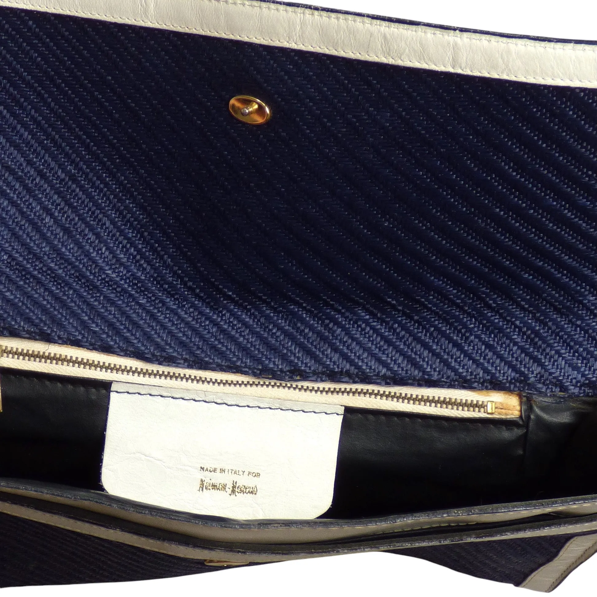 NEIMAN MARCUS- 1970s Navy Raffia Afternoon Clutch