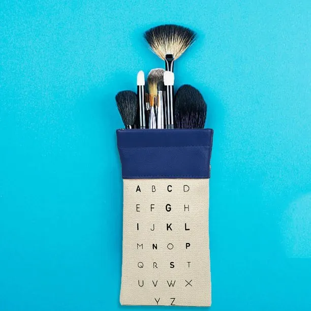 NEW DFC Alphabet Glasses Bag Spandex Canvas Patchwork Eyeglasses Storage Bag Presbyopia Portable Student Eyeglasses Bag Makeup Brush Storage Bag, Navy