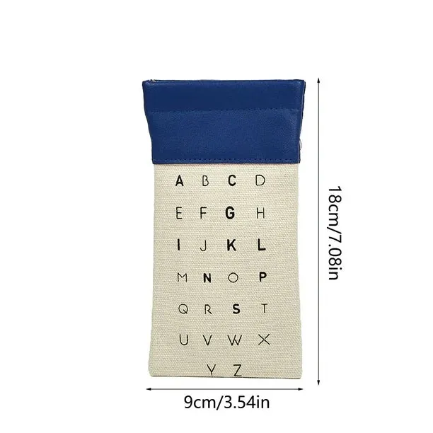 NEW DFC Alphabet Glasses Bag Spandex Canvas Patchwork Eyeglasses Storage Bag Presbyopia Portable Student Eyeglasses Bag Makeup Brush Storage Bag, Navy