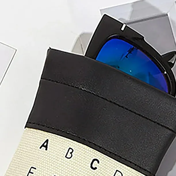 NEW DFC Alphabet Glasses Bag Spandex Canvas Patchwork Eyeglasses Storage Bag Presbyopia Portable Student Eyeglasses Bag Makeup Brush Storage Bag, Navy
