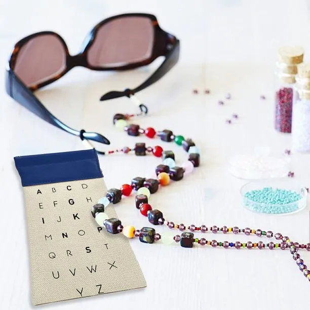 NEW DFC Alphabet Glasses Bag Spandex Canvas Patchwork Eyeglasses Storage Bag Presbyopia Portable Student Eyeglasses Bag Makeup Brush Storage Bag, Navy