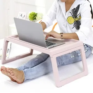 NEW Foldable Bed Table Folding Breakfast Bed Desk Table Computer Laptop Holder for Home Bedroom (Pink)