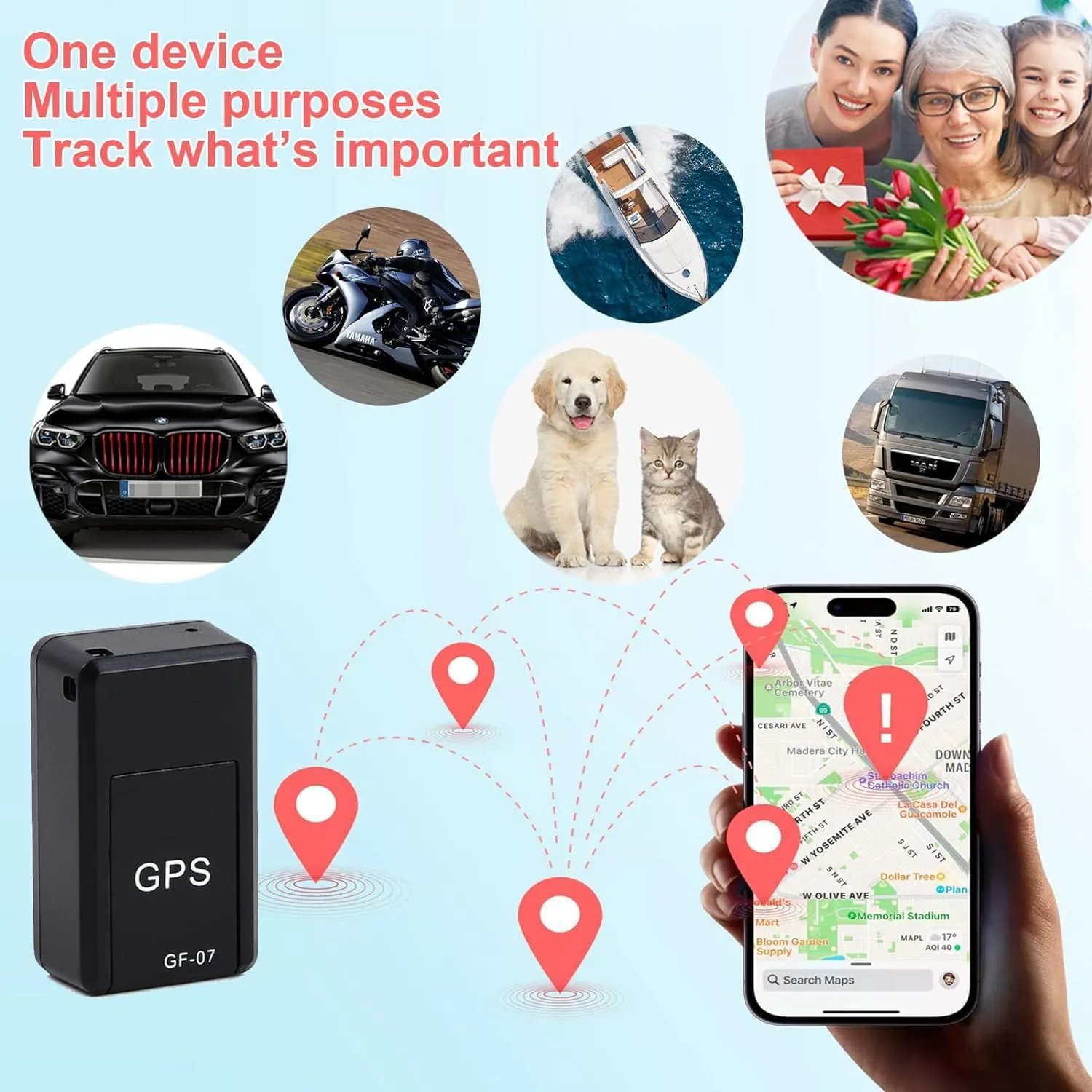New GPS Tracker for Vehicles, Mini Portable Real Time Magnetic GPS Tracking Device, Full Global Coverage Location Tracker for Car, Kids, Dogs, Motorcycle. No Subscription Required