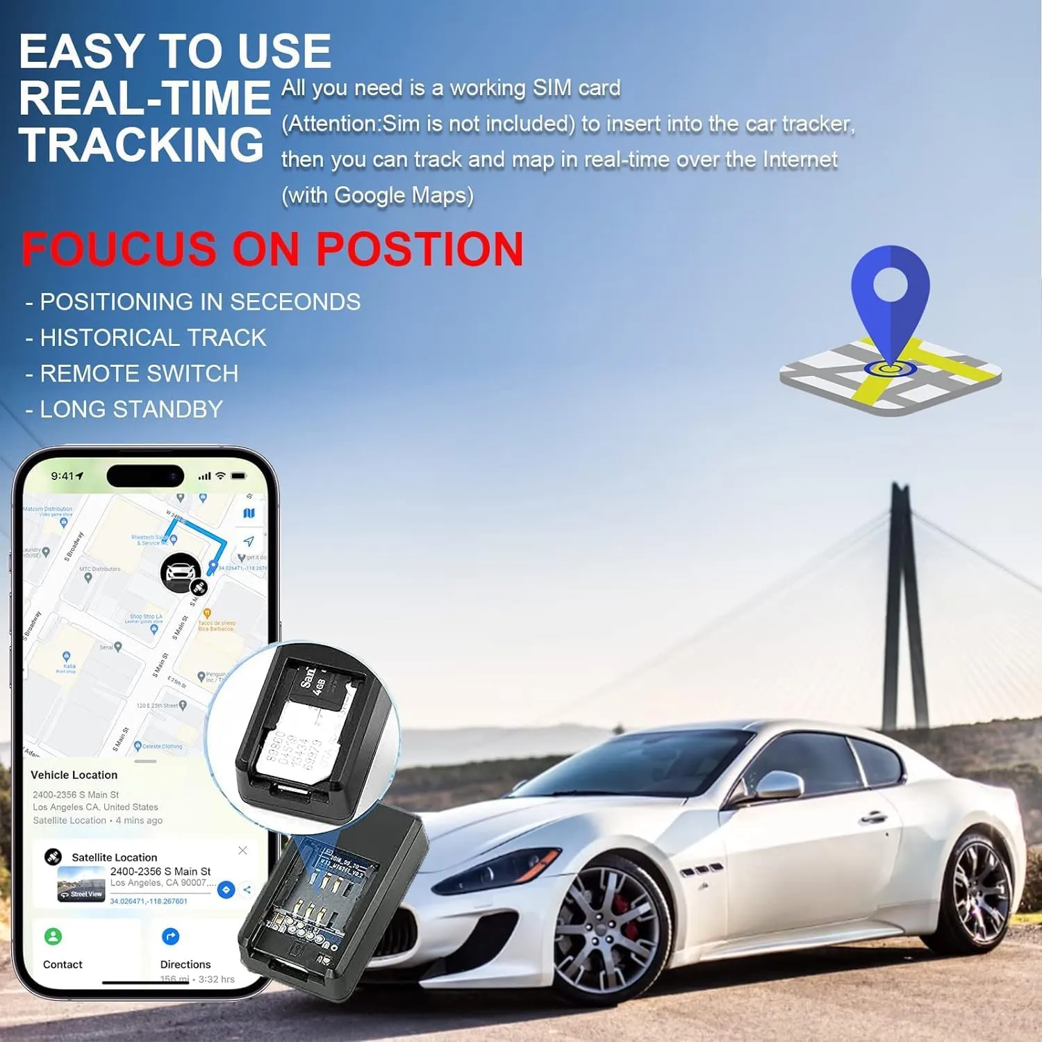 New GPS Tracker for Vehicles, Mini Portable Real Time Magnetic GPS Tracking Device, Full Global Coverage Location Tracker for Car, Kids, Dogs, Motorcycle. No Subscription Required