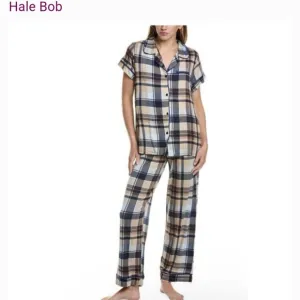 NEW Hale Bob Natural Plaid Pajama Set Size XS