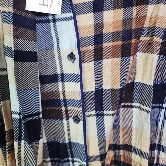 NEW Hale Bob Natural Plaid Pajama Set Size XS