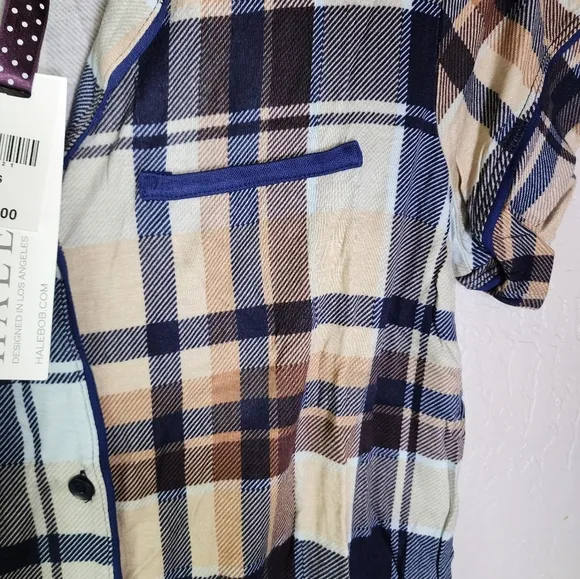 NEW Hale Bob Natural Plaid Pajama Set Size XS