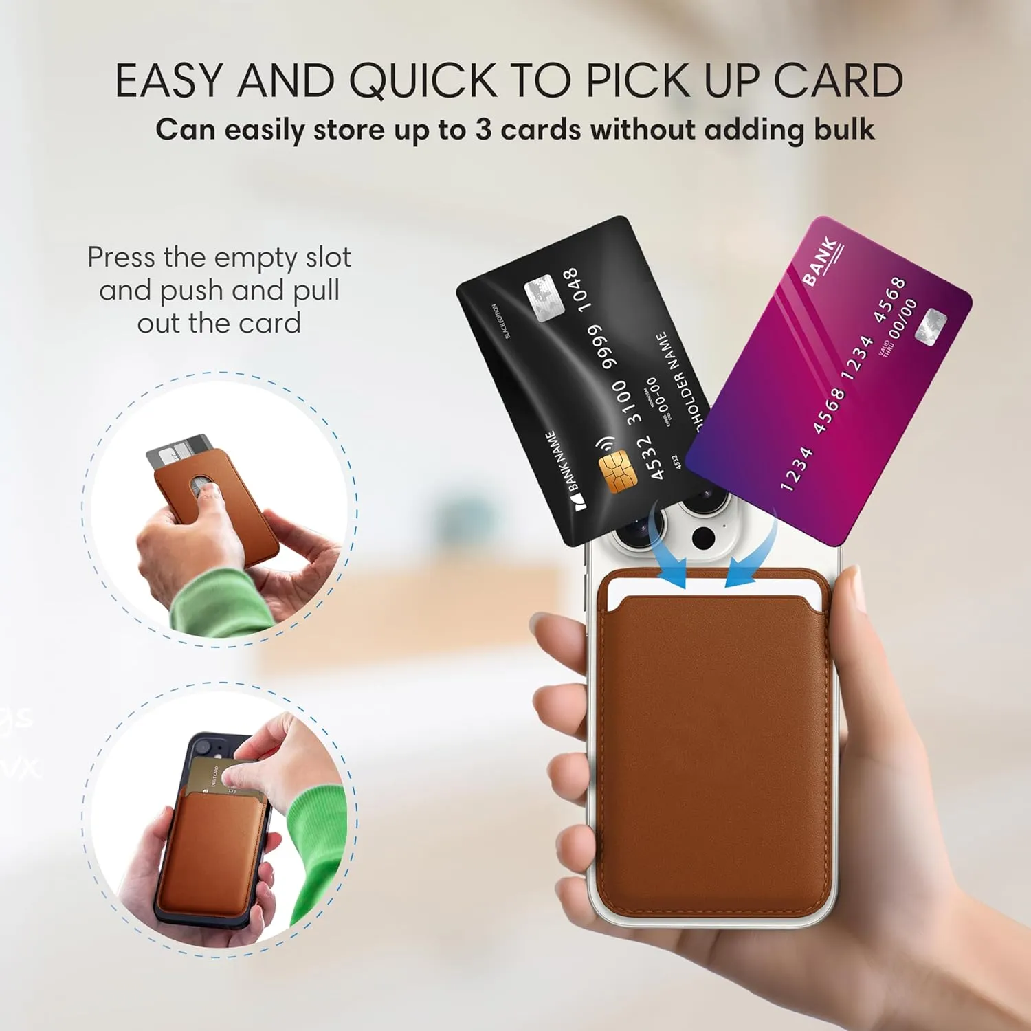 NEW Magnetic Leather Wallet Compatible with Magsafe iPhone 12/13/14/15 Mini/Plus/Pro/Max (Black)