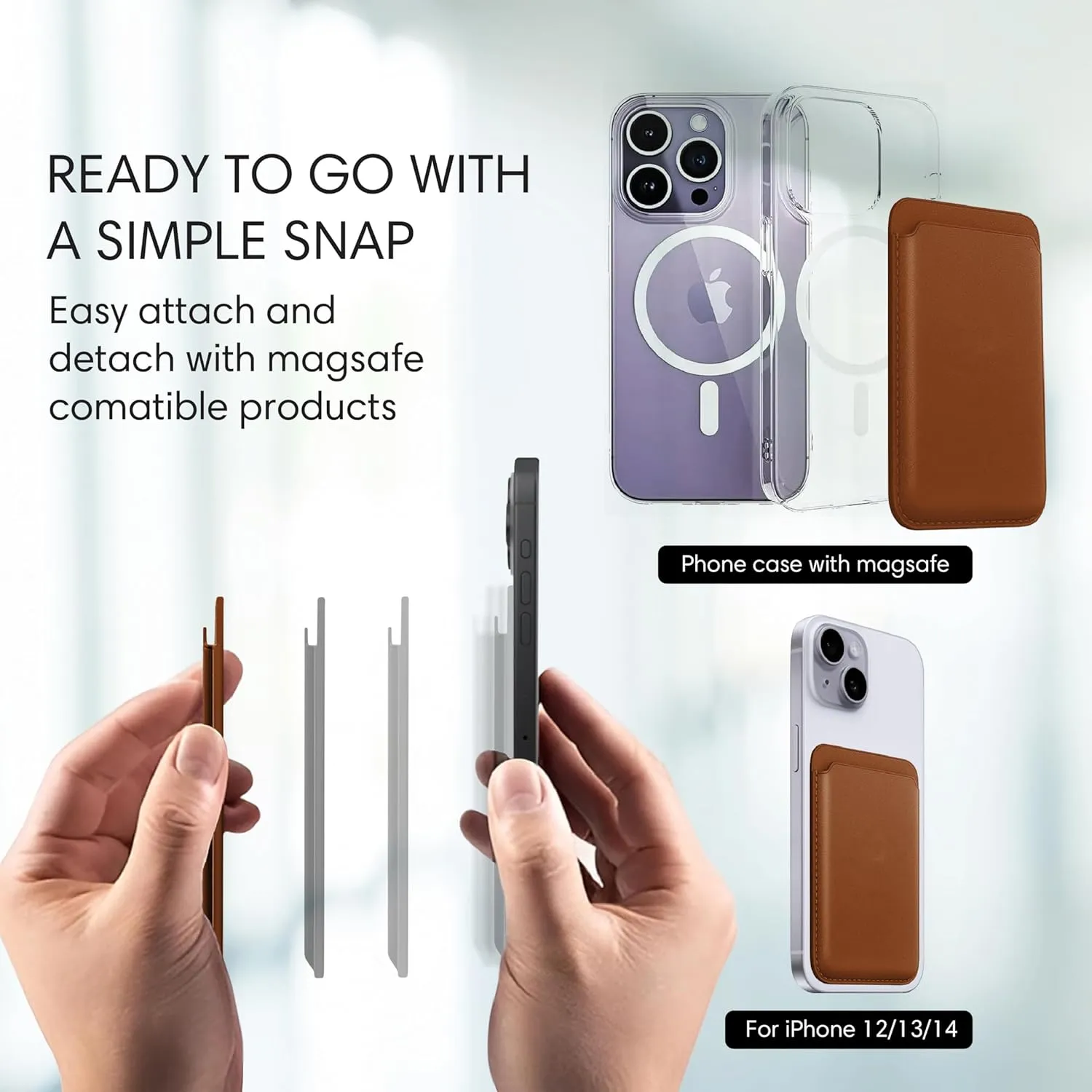 NEW Magnetic Leather Wallet Compatible with Magsafe iPhone 12/13/14/15 Mini/Plus/Pro/Max (Black)