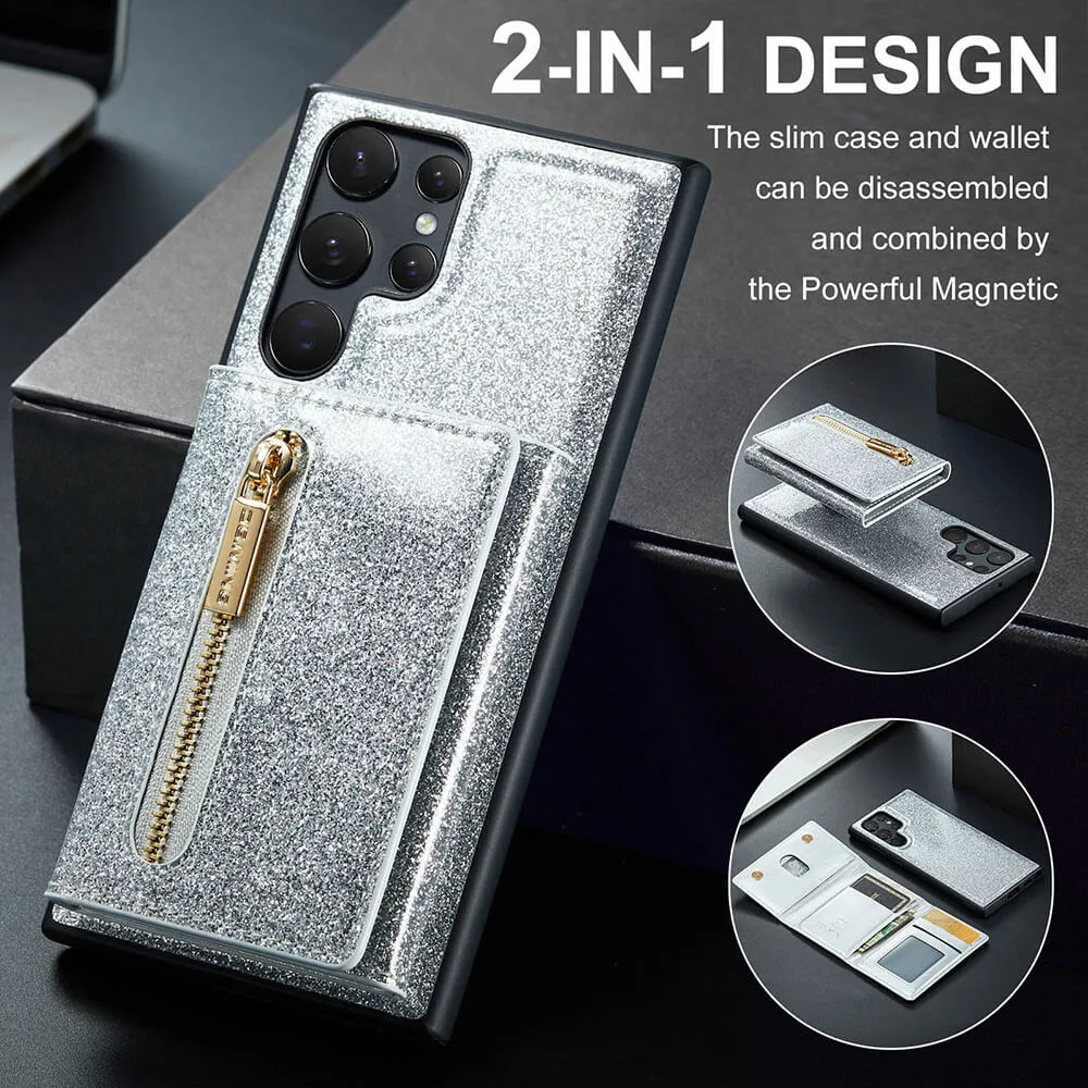 Newest Magnetic Bling Leather Detachable Wallet Samsung Case