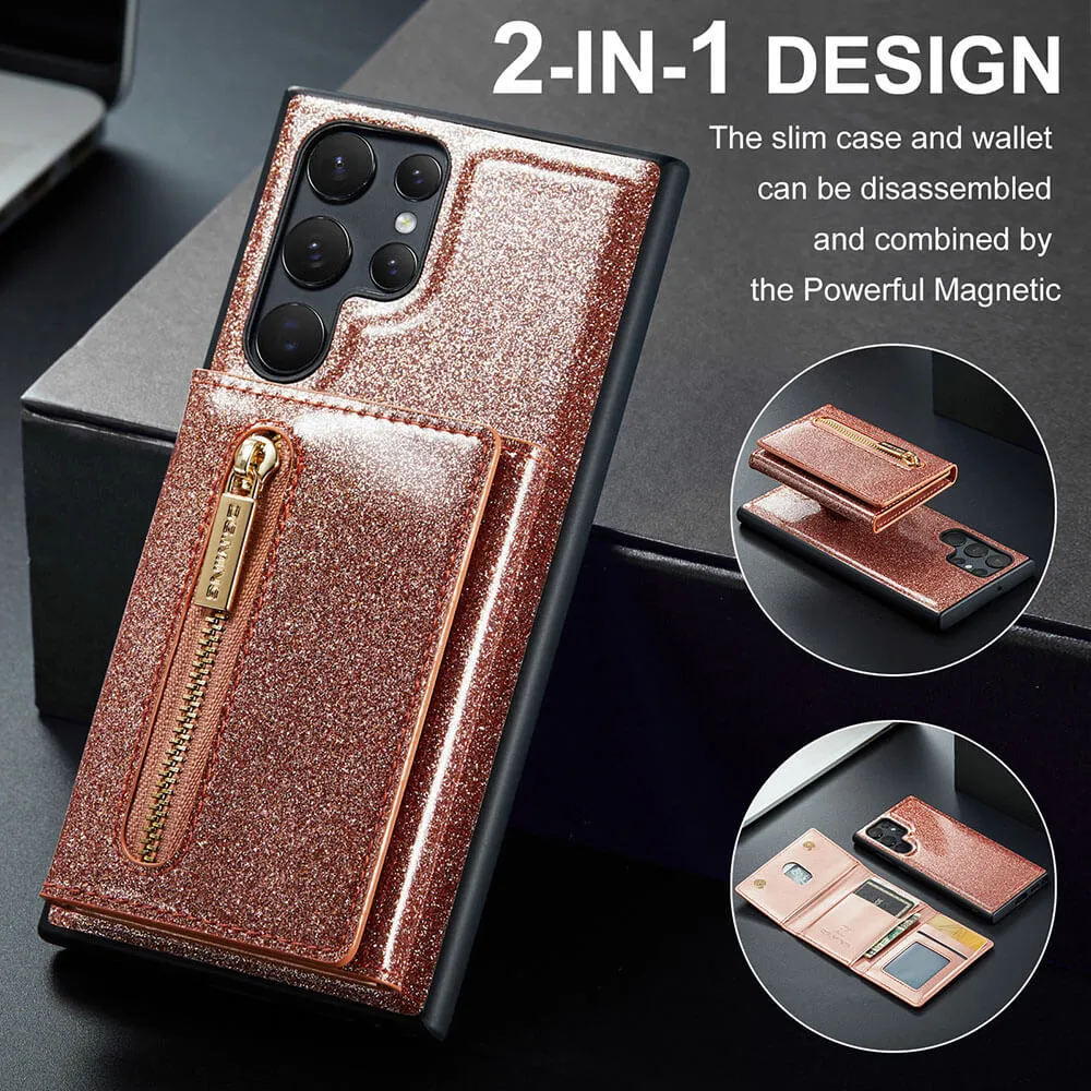 Newest Magnetic Bling Leather Detachable Wallet Samsung Case