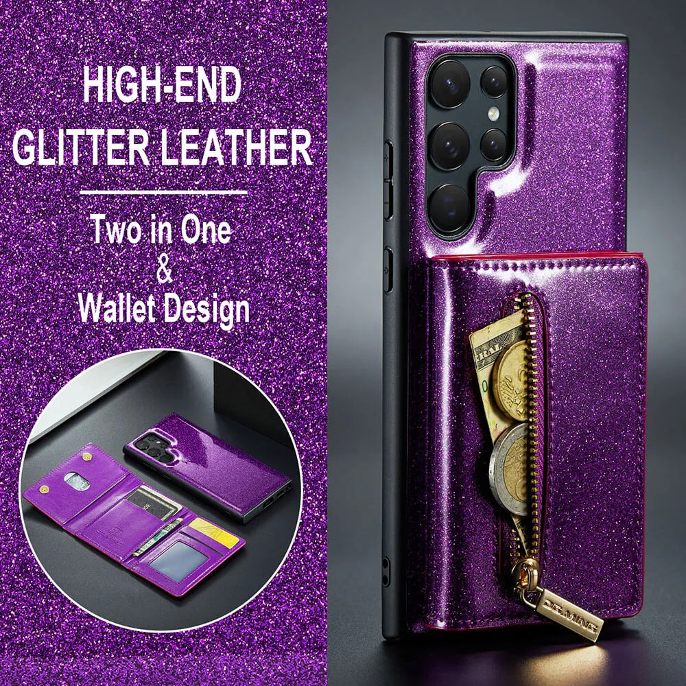 Newest Magnetic Bling Leather Detachable Wallet Samsung Case
