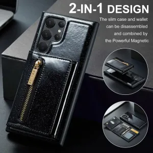 Newest Magnetic Bling Leather Detachable Wallet Samsung Case