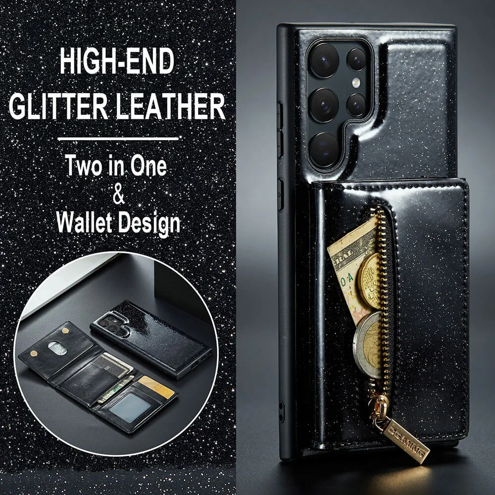 Newest Magnetic Bling Leather Detachable Wallet Samsung Case